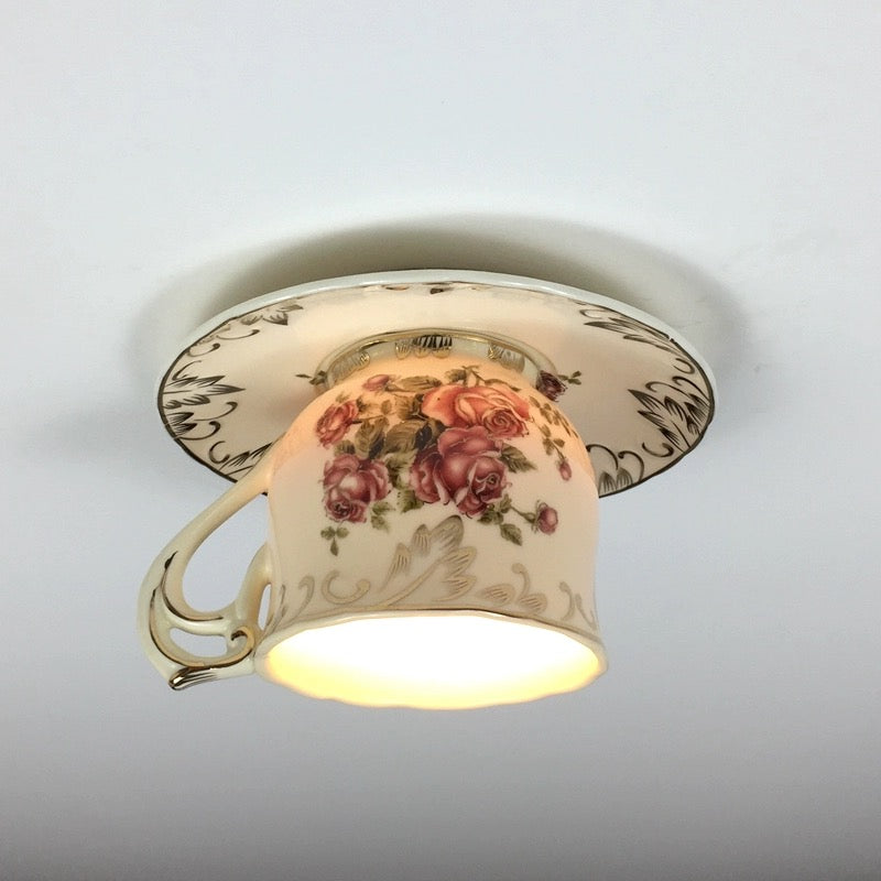 Cairns Retro Rose Ceramic Coffee Cup Flush Mount Ceiling Light  Bedroom