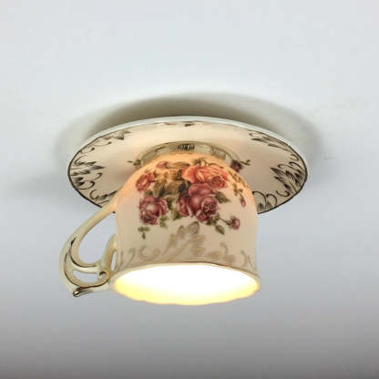 Cairns Retro Rose Ceramic Coffee Cup Flush Mount Ceiling Light  Bedroom