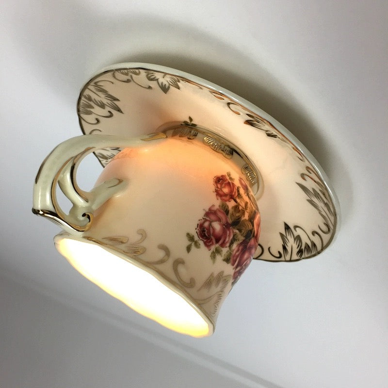 Cairns Retro Rose Ceramic Coffee Cup Flush Mount Ceiling Light  Bedroom