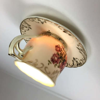 Cairns Retro Rose Ceramic Coffee Cup Flush Mount Ceiling Light  Bedroom