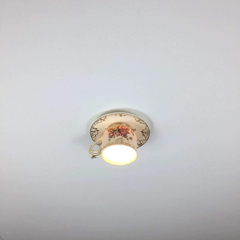 Cairns Retro Rose Ceramic Coffee Cup Flush Mount Ceiling Light  Bedroom