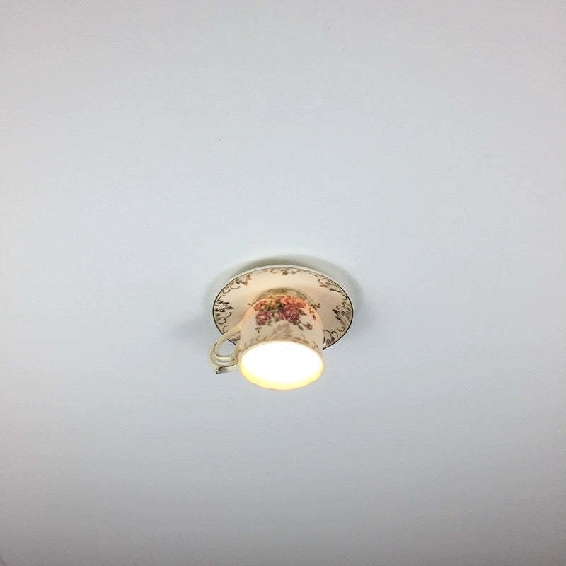 Cairns Retro Rose Ceramic Coffee Cup Flush Mount Ceiling Light  Bedroom