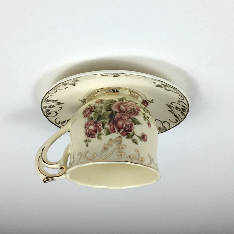 Cairns Retro Rose Ceramic Coffee Cup Flush Mount Ceiling Light  Bedroom