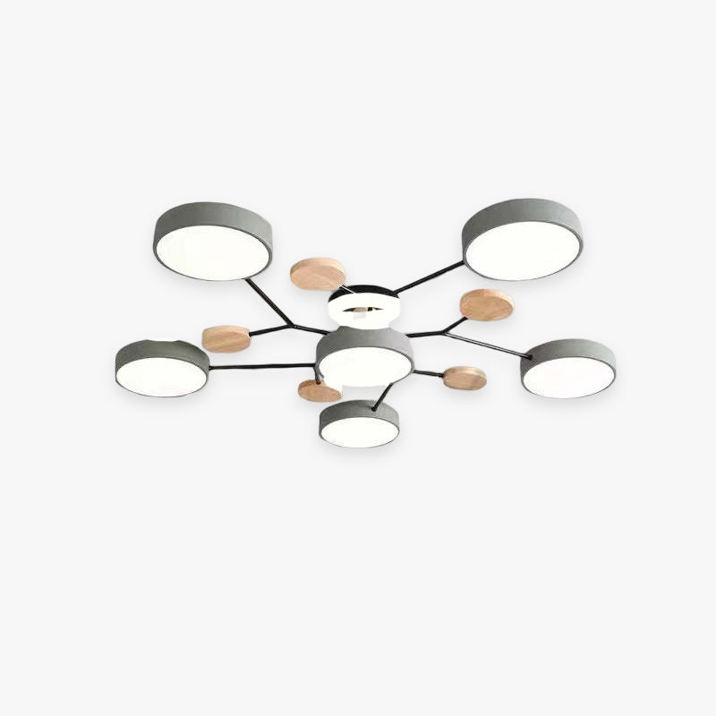 Sienna Plafonnier Rond Moderne, Métal/Bois, Blanc/Vert/Gris, Salon