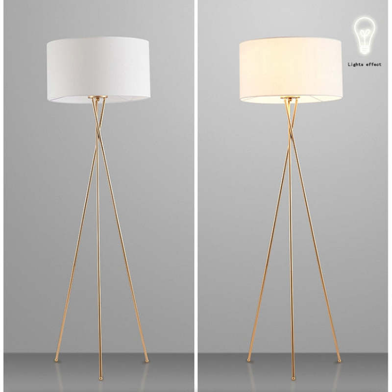Baines Lampadaire/Lampe de Table Cylindre Moderne, Métal/Tissu, Blanc, Salon