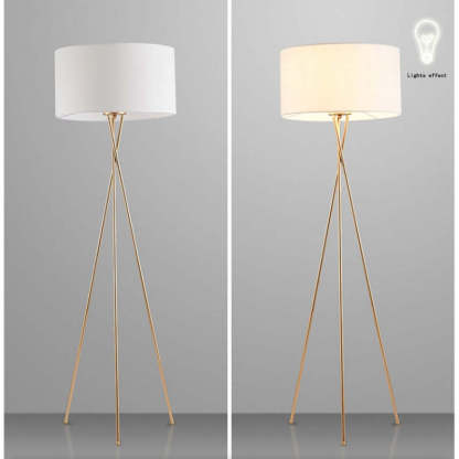 Baines Lampadaire/Lampe de Table Cylindre Moderne, Métal/Tissu, Blanc, Salon