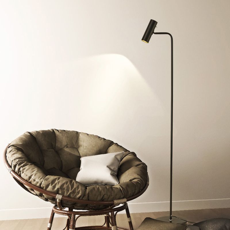 Freja Lampadaire Cylindre Moderne, Métal, Noir/Doré/Blanc, Salon