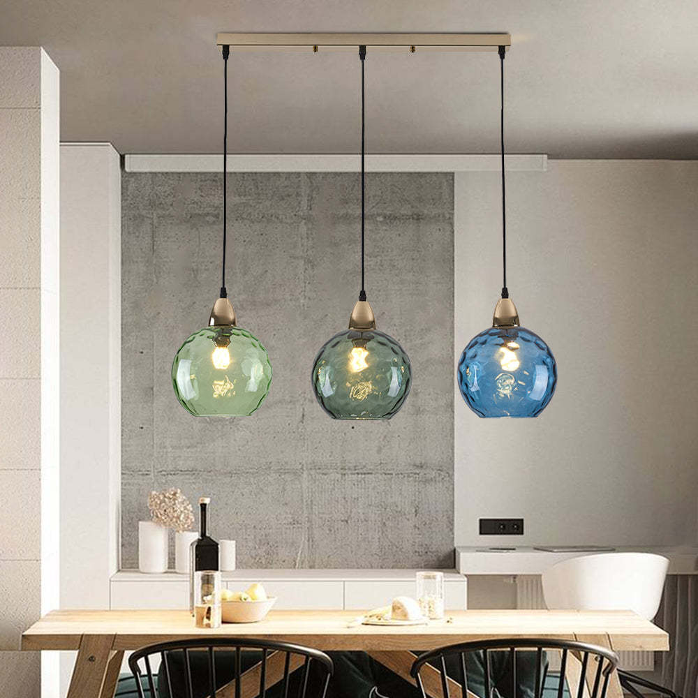 Hailie Suspension Boule Ondulation Nortique Métal/Verre Vert/Gris Salon