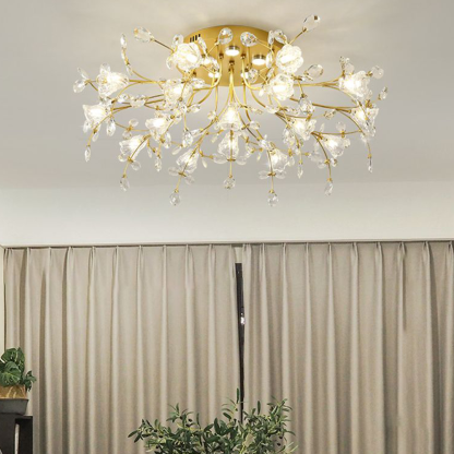 Lili Design LED Plafonnier Fleur Art Deco Métal/Verre Doré Salon/Chambre à Coucher