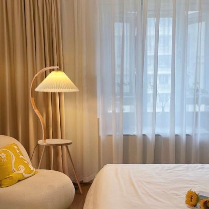 Ozawa Lampadaire Plissé Moderne, Bois/Tissu, Blanc, Salon