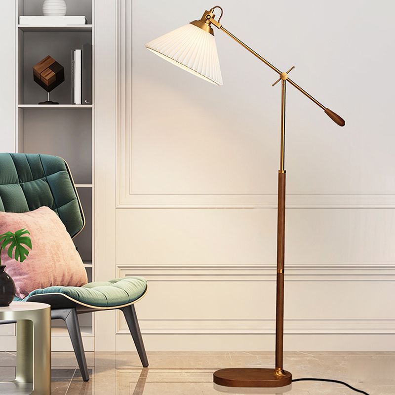 Ozawa Lampadaire Plissé Vintage, Métal/Tissu, Blanc/Bleu, Salon