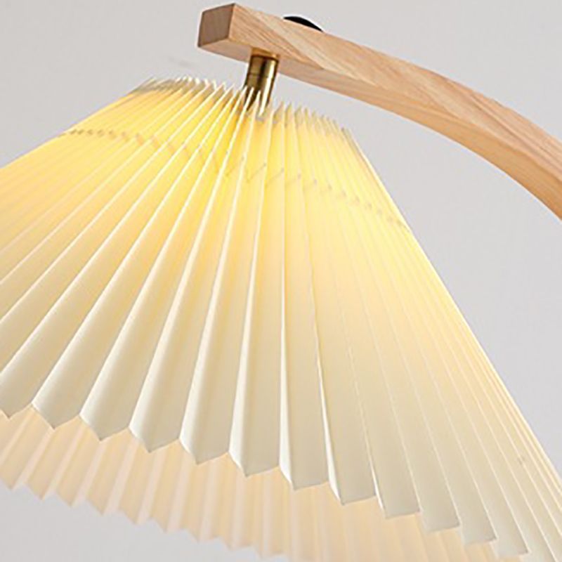 Ozawa Lampadaire Plissé Moderne, Bois/Tissu, Blanc, Salon