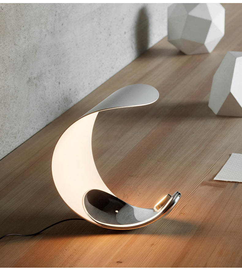 Elif Lampe de Table Lune Moderne, Métal/Acrylique, Blanc, Salon