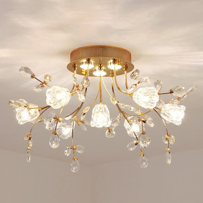 Lili Design LED Plafonnier Fleur Art Deco Métal/Verre Doré Salon/Chambre à Coucher
