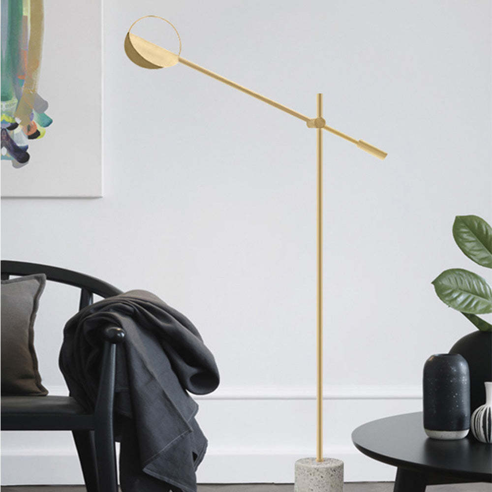 Salgado Lampadaire Linéaire/Hémicycle Minimaliste Métal/Terrazzo Noir/Doré Salon