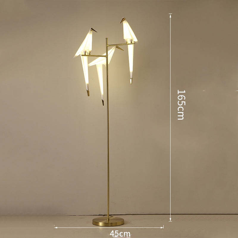 Clifford Lampadaire/Lamp de Table Oiseau Nordique, Métal/Acrylique, Doré, Salon