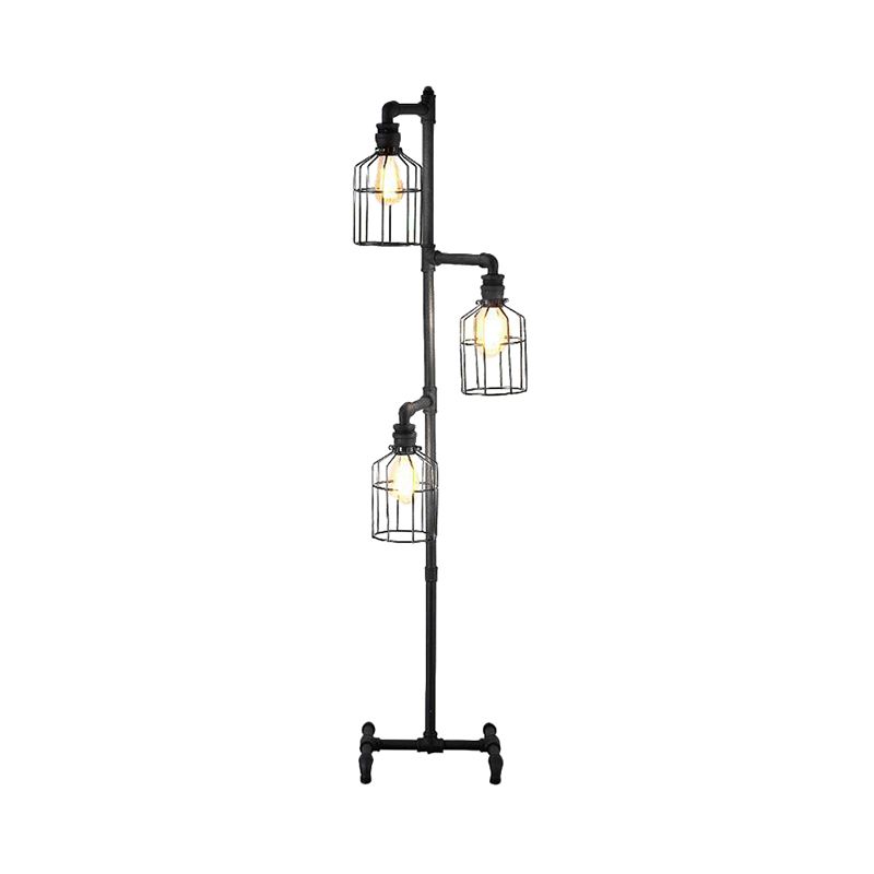 Alessio Lampadaire Cage à Oiseaux Vintage, Métal, Noir, Chambre/Salon
