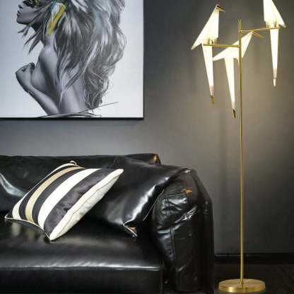 Clifford Lampadaire/Lamp de Table Oiseau Nordique, Métal/Acrylique, Doré, Salon