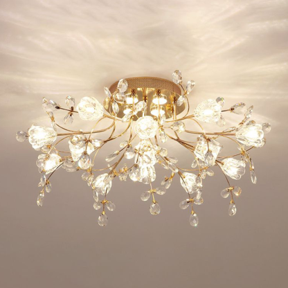 Lili Design LED Plafonnier Fleur Art Deco Métal/Verre Doré Salon/Chambre à Coucher