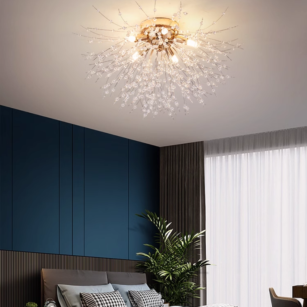 Lustre En Cristal Style Pissenlit Or - Suspension Réglable 47" - 12 Lampes G9 Incluses - Pour Salon, Salle à Manger, Chambre - Design Moderne Et élégant - 6