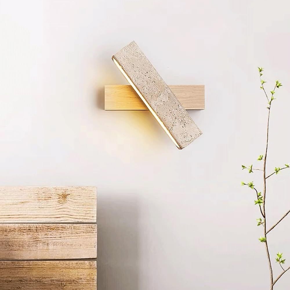 Zaid Natural Travertine Wood Adjustable Minimalist Wall Lamp