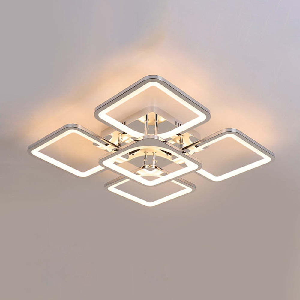 Plafonnier LED Rectangle Fleur Moderne Métal Blanc Salon | Las Sola