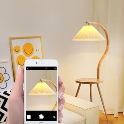 Ozawa Lampadaire Plissé Moderne, Bois/Tissu, Blanc, Salon