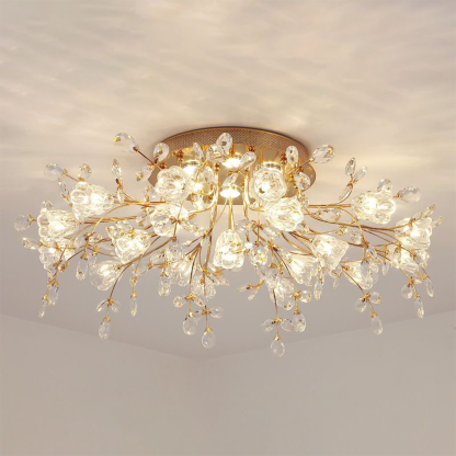 Lili Design LED Plafonnier Fleur Art Deco Métal/Verre Doré Salon/Chambre à Coucher