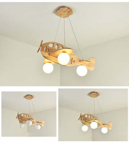 Minori Luminaires Suspension Avion Moderne, Bois, Chambre d'Enfant/Salon