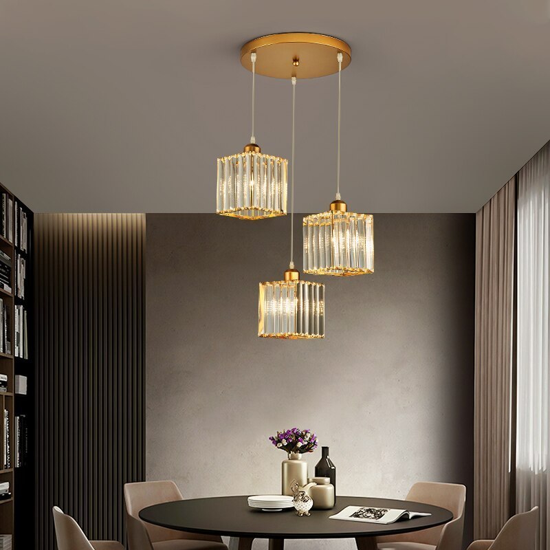 Kristy Suspension Ronde/Carré Nordique, Métal/Verre, Noir/Or, Salon/Bar