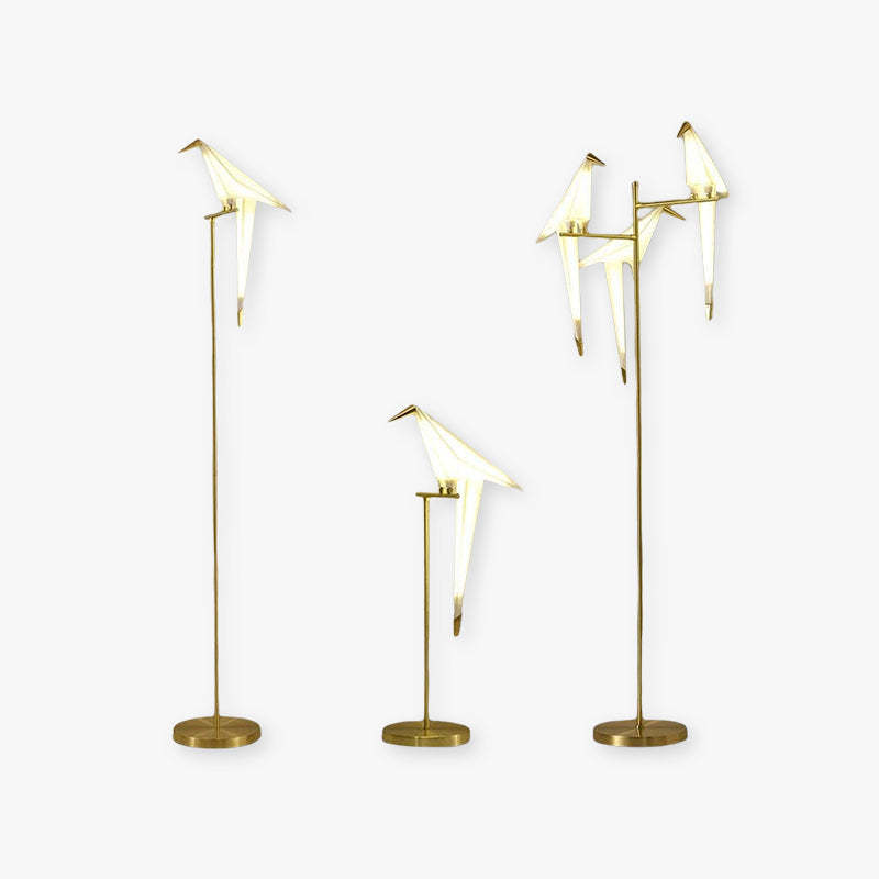 Clifford Lampadaire/Lamp de Table Oiseau Nordique, Métal/Acrylique, Doré, Salon