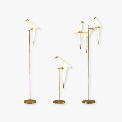 Clifford Lampadaire/Lamp de Table Oiseau Nordique, Métal/Acrylique, Doré, Salon