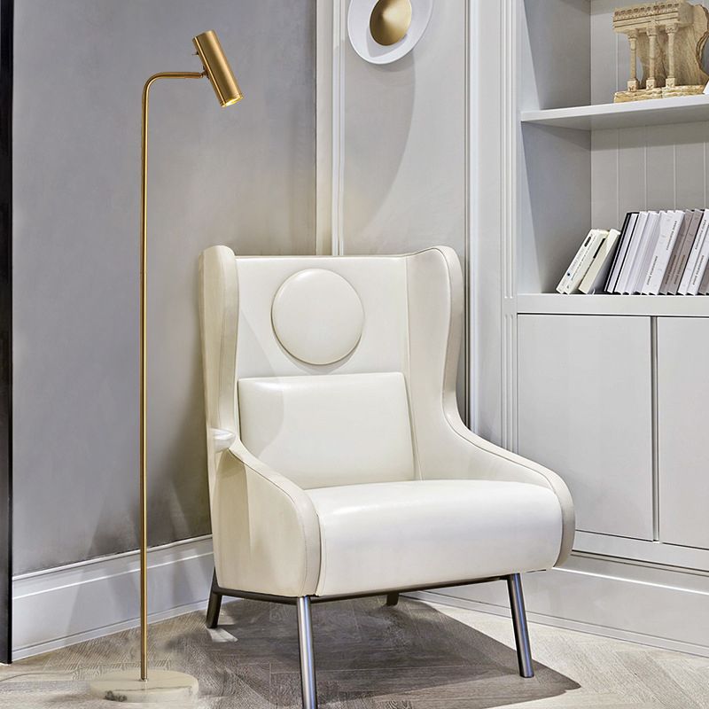 Freja Lampadaire Cylindre Moderne, Métal, Noir/Doré/Blanc, Salon