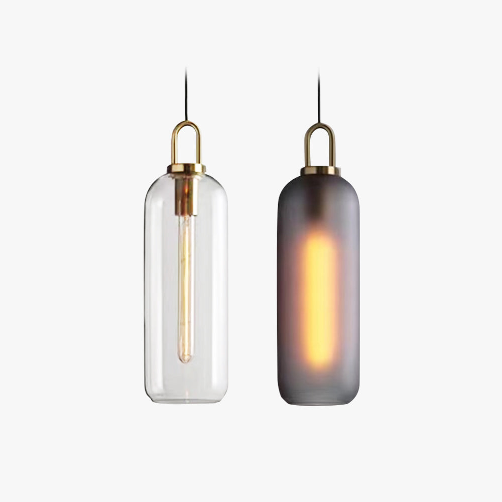 Hailie Luminaires Suspensions Cylindre Moderne Métal/Verre Gris Fumé/Clair Salon/Bureau