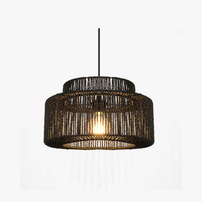 侵权不上架 Muto Suspension Lanterne Traditionnelle, Métal/Rotin, Noir, Salon/Cuisine