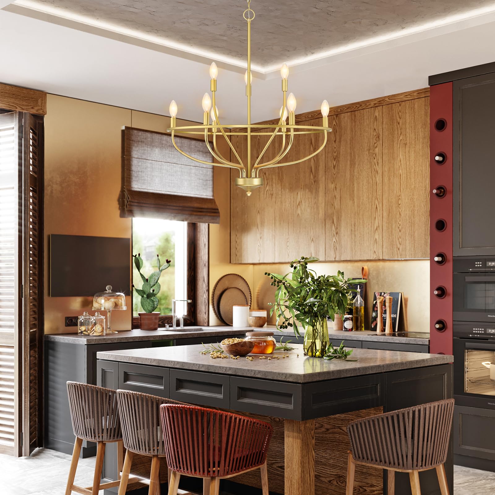 Silva Lustre Rond Bougie Industriel,  Métal, Noir/Champagne, Salon