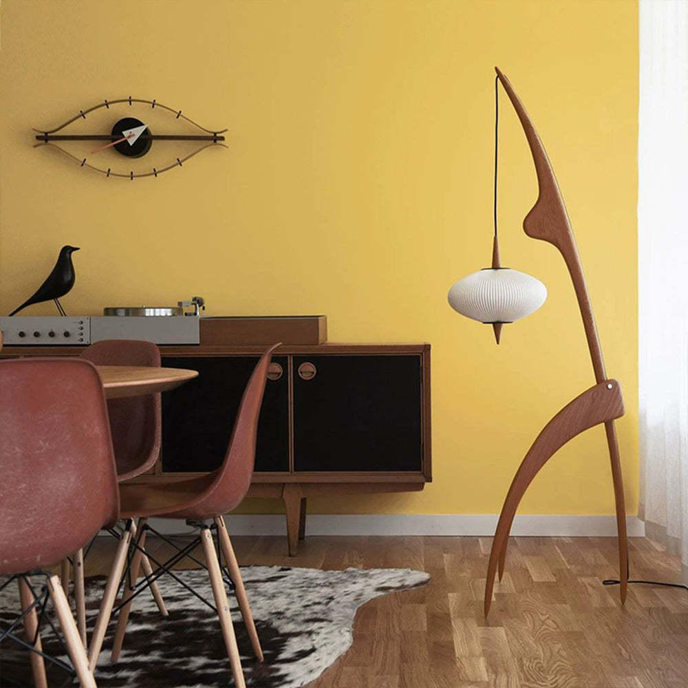 Renée Lampadaire Rond Vintage Bois/Tissu Bois/Noyer, Salon