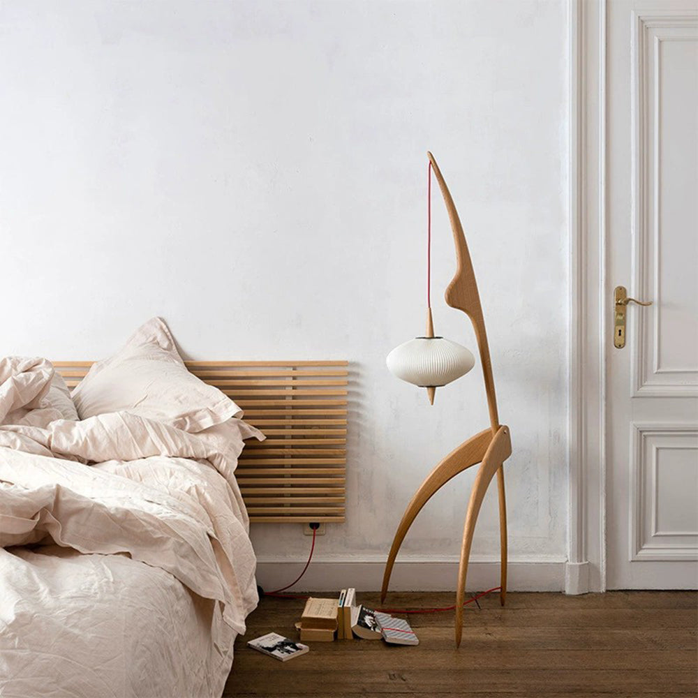 Renée Lampadaire Rond Vintage Bois/Tissu Bois/Noyer, Salon