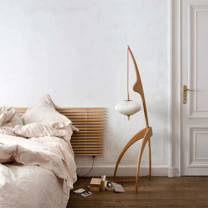 Renée Lampadaire Rond Vintage Bois/Tissu Bois/Noyer, Salon