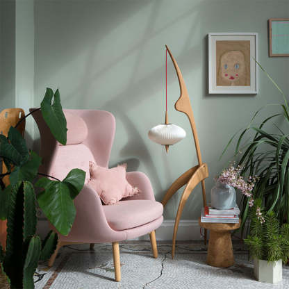 Renée Lampadaire Rond Vintage Bois/Tissu Bois/Noyer, Salon