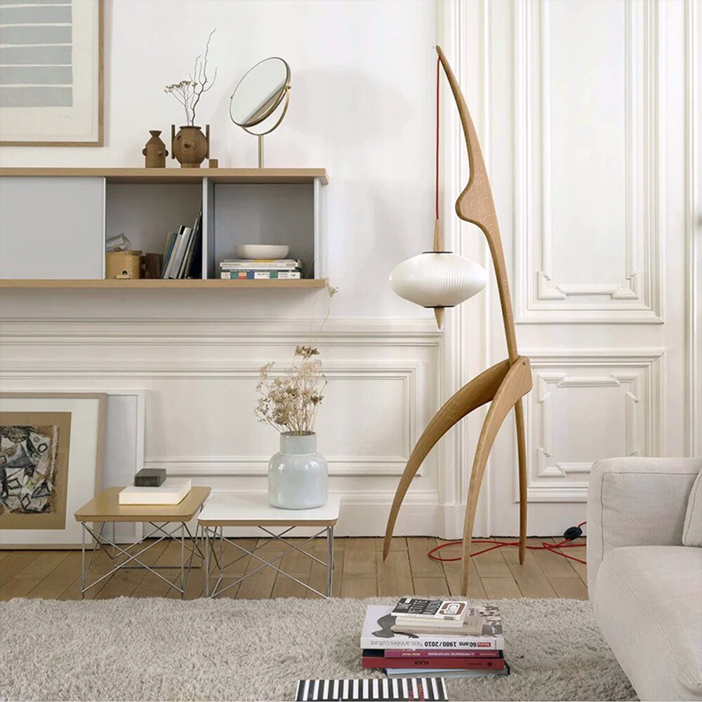 Renée Lampadaire Rond Vintage Bois/Tissu Bois/Noyer, Salon