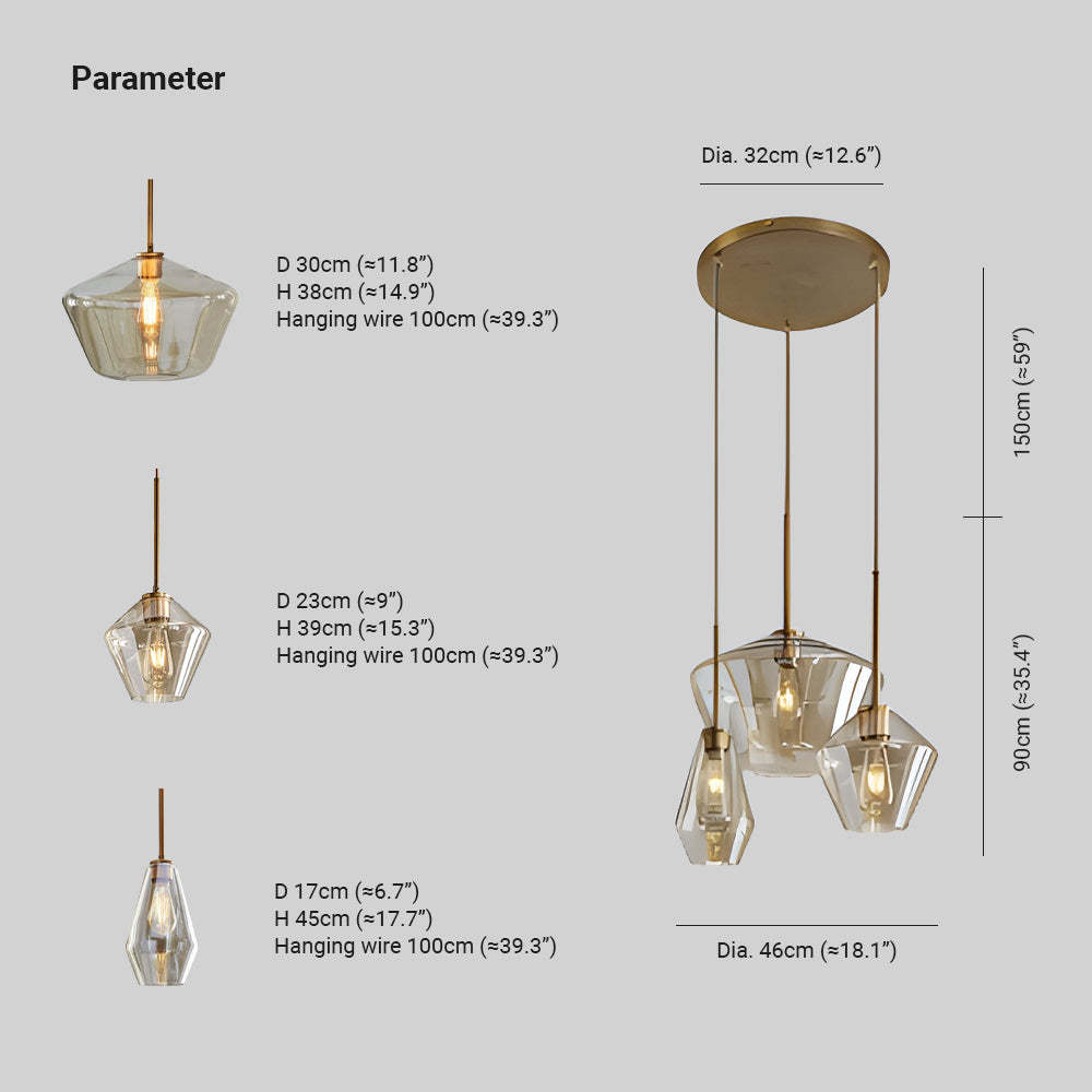 Hailie Suspension Moderne, Verre, Clair/Ambre, Chambre/Salle de Bain