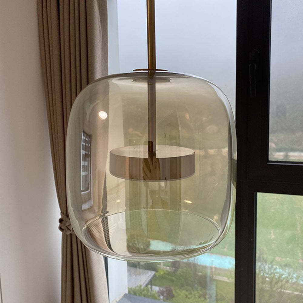 Hailie Suspension Cylindre Moderne, Métal/Verre, Claire/Grise Fumée/Ambre