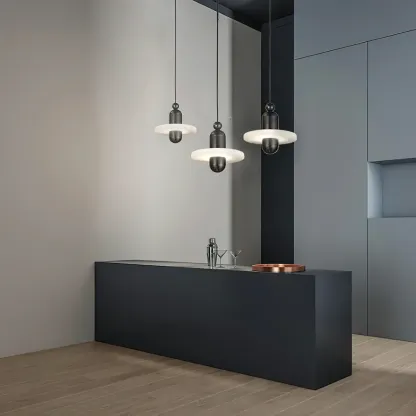 Jade Moderne Comète Rond Métal Albâtre Suspension Salle à Manger Salle de Bain