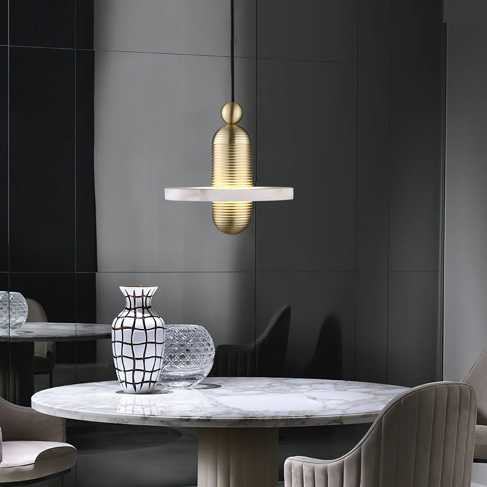 Valentina Modern Comet Round Metal Alabaster Pendant Light Dining Bathroom