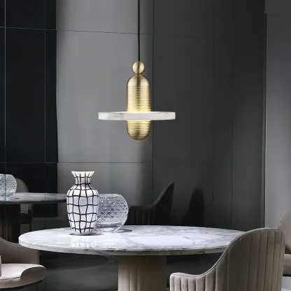 Valentina Modern Comet Round Metal Alabaster Pendant Light Dining Bathroom