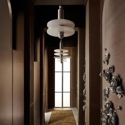 Jade Moderne Comète Rond Métal Albâtre Suspension Salle à Manger Salle de Bain