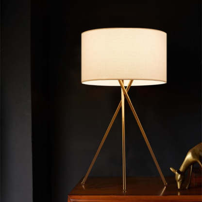 Baines Lampadaire/Lampe de Table Cylindre Moderne, Métal/Tissu, Blanc, Salon