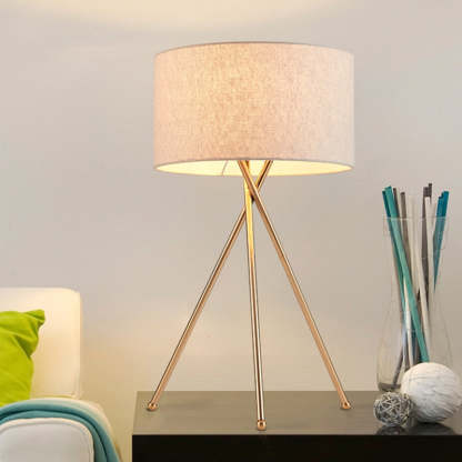 Baines Lampadaire/Lampe de Table Cylindre Moderne, Métal/Tissu, Blanc, Salon