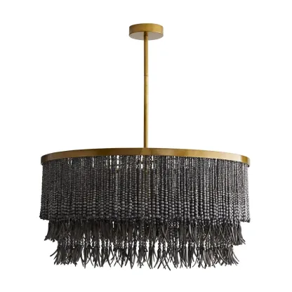 Marilyn Natural Wood Black Pendant Light Dining Room Bedroom